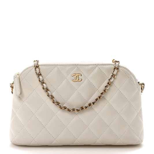 Caviar Quilted Classic Clutch With Chain White