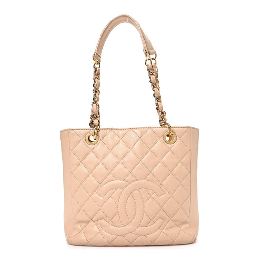 Caviar Quilted Petit Shopping Tote PST Beige Clair