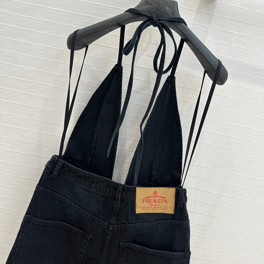 Prada 25 Halter Ntube Top Suspender Jumpsuit Black Cotton