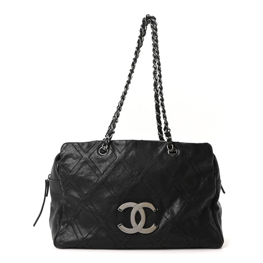 Calfskin Large Diamond Stitch Tote Black