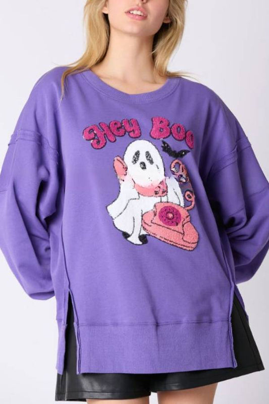 Sudadera informal con lentejuelas y fantasma de dibujos animados de Halloween 