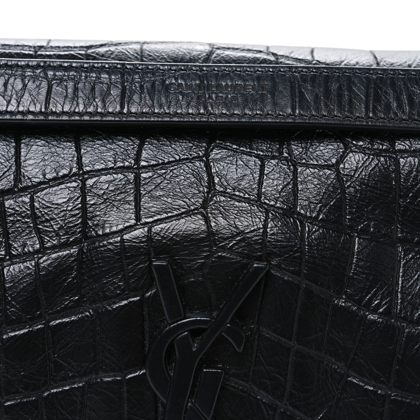Crocodile Embossed Lambskin Monogram Medium Niki Chain Satchel Black