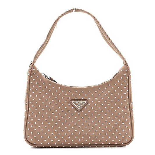 Tessuto Nylon Studded Mini Re-Edition Bag Brandy