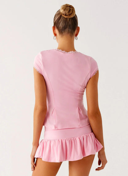 Landon Button Up Top - Pink