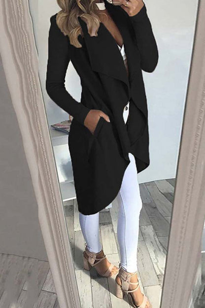 Chaqueta cortavientos larga y ajustada con solapa de color liso a la moda