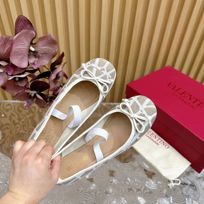 Ballerina In Toile Iconographe 20mm In White Mix Grey Brown Cotton Canvas And Lambskin 102830