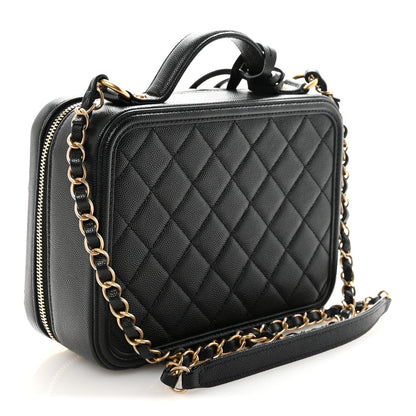 Caviar Quilted Medium CC Filigree Vanity Case Black