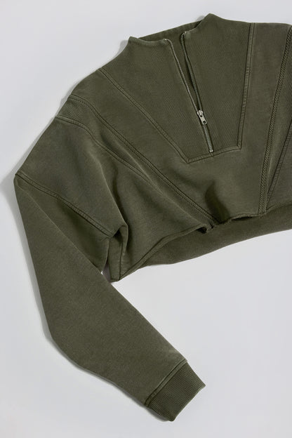 Acid Wash Cropped Sweatshirt in Light Green