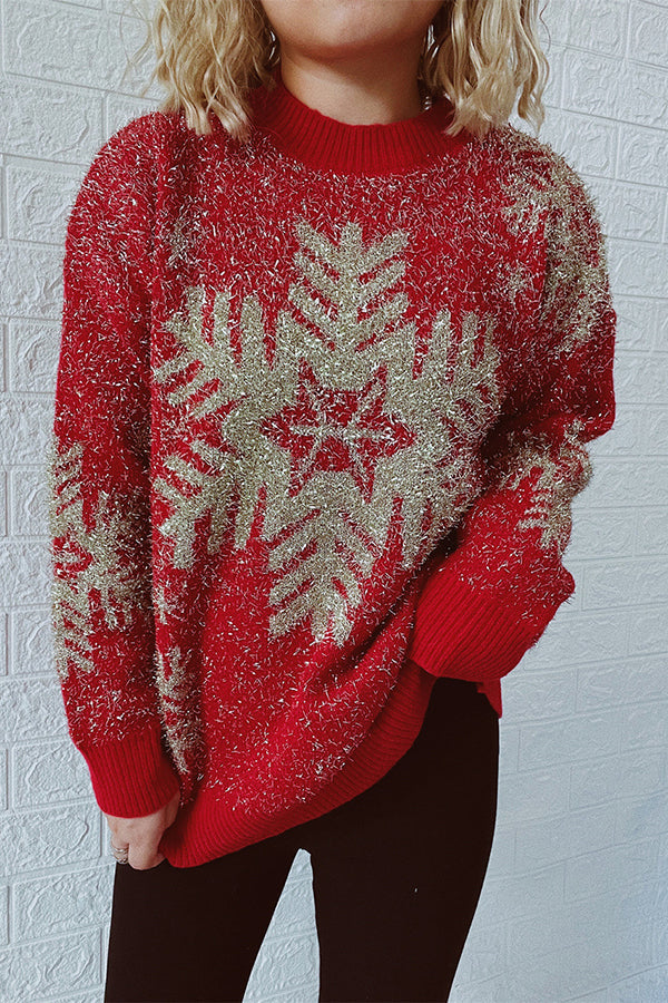 Suéter de punto de cuello redondo y manga larga con estampado navideño