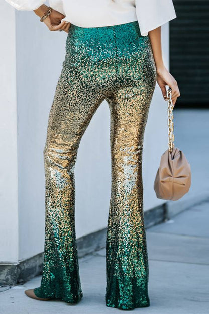 Pantalones de pierna ancha con lentejuelas y degradado de corte entallado 