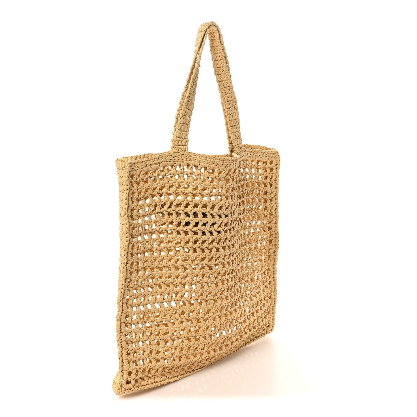 Yarn Raffia Effect Crochet Logo Embroidered Tote Bag Naturale