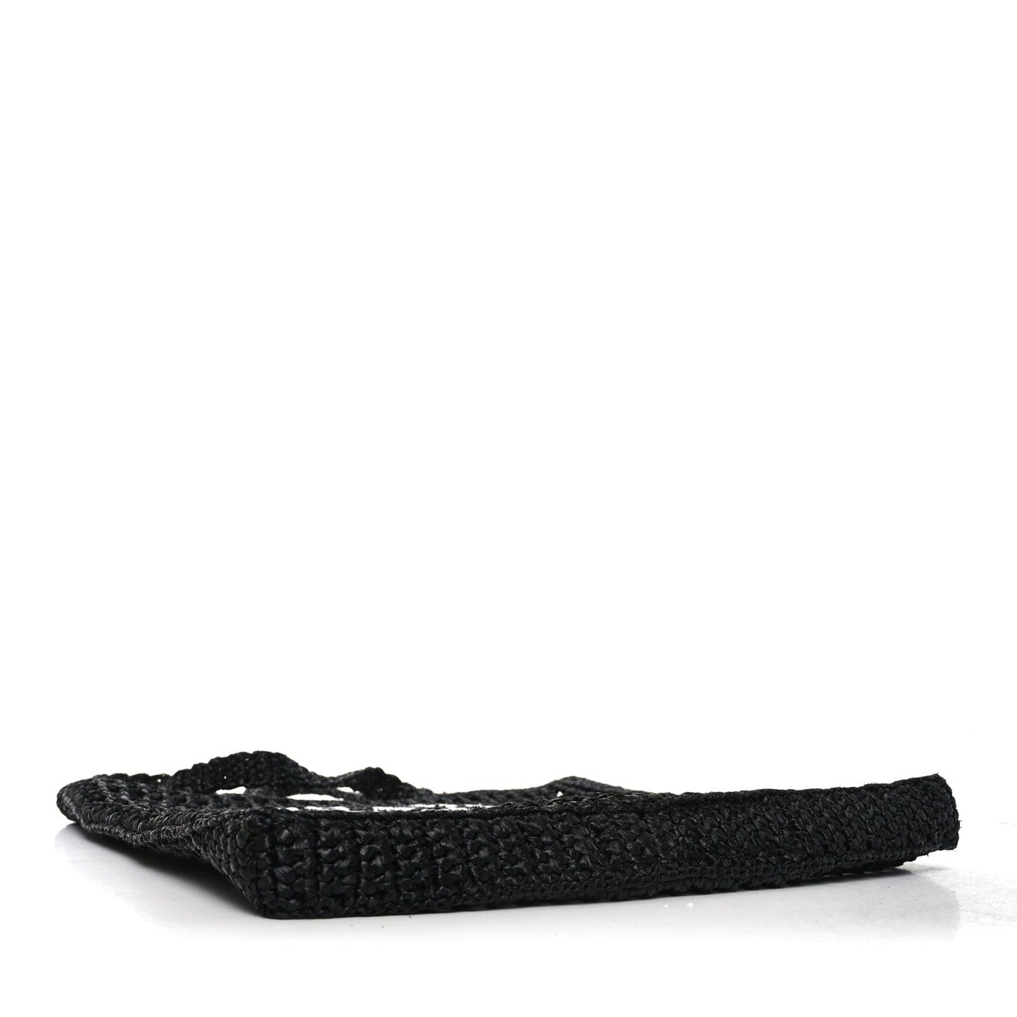 Yarn Raffia Effect Crochet Logo Embroidered Tote Bag Black