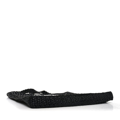 Yarn Raffia Effect Crochet Logo Embroidered Tote Bag Black