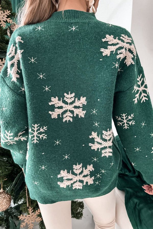 Suéter de punto con cuello alto y estampado navideño