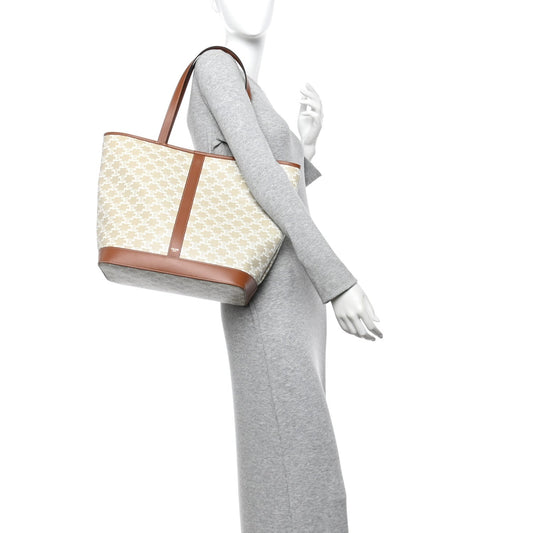 Triomphe Canvas Calfskin Medium Cabas Bag Grege