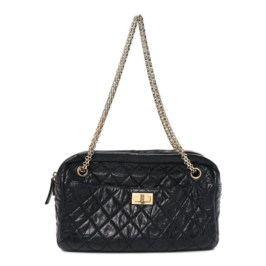 Aged Calfskin Quilted Medium Reissue Camera Case Black