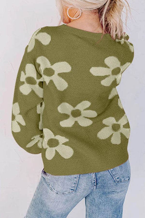 Suéter de punto de manga larga con estampado floral