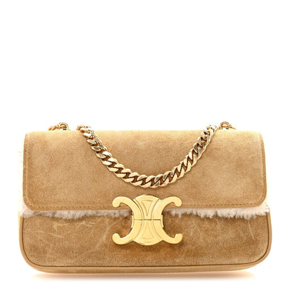 Suede Shearling Triomphe Chain Shoulder Bag Beige