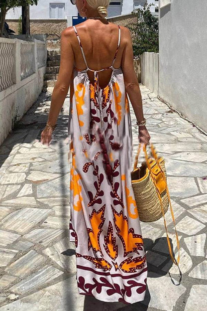 Vestido largo camisola holgado con estampado étnico 