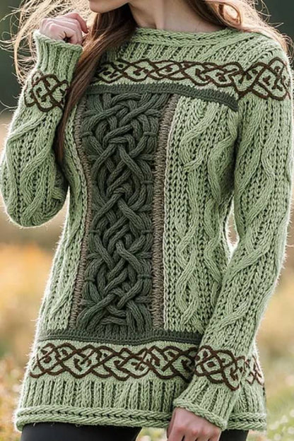 Suéter de jacquard con nudo celta irlandés en contraste para mujer