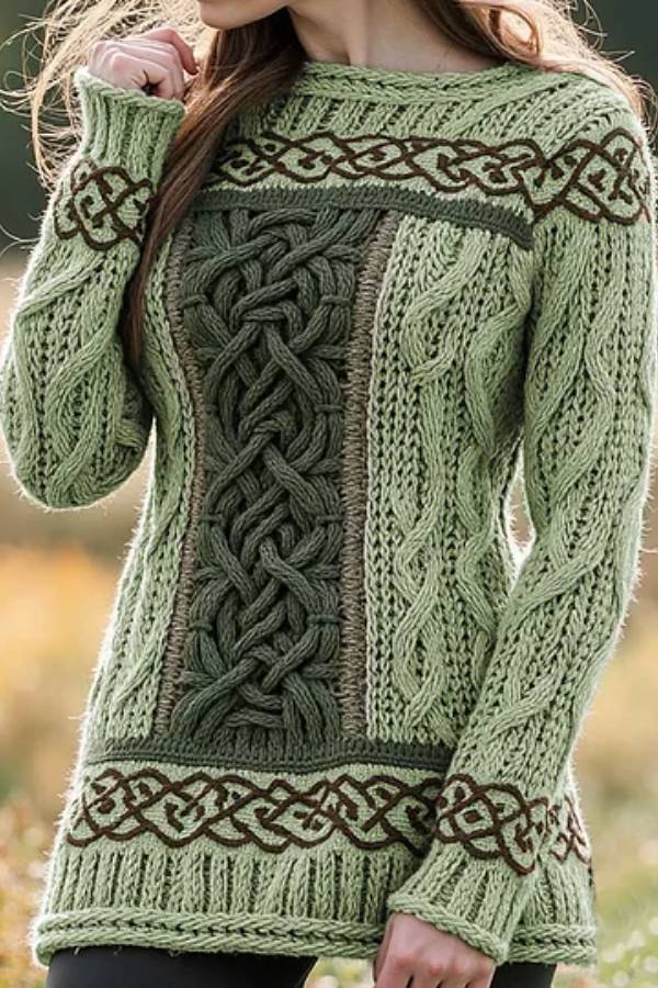 Suéter de jacquard con nudo celta irlandés en contraste para mujer
