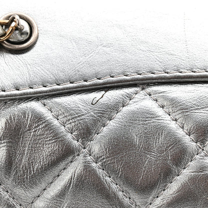 Metallic Crumpled Calfskin Quilted Small Gabrielle Backpack Silver