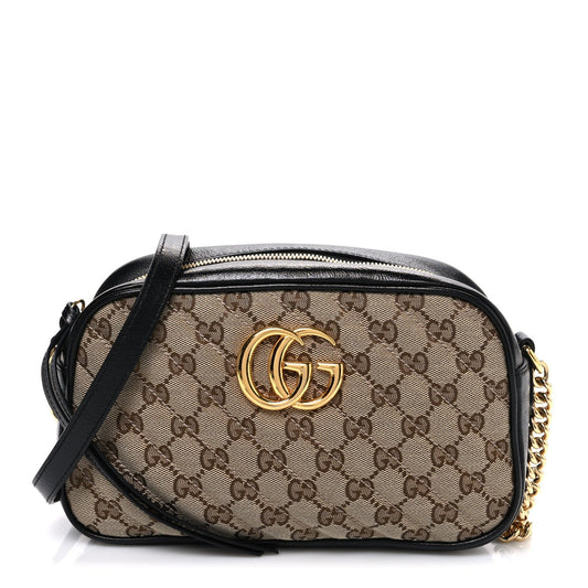 Monogram Matelasse Diagonal Small GG Marmont Chain Shoulder Bag Beige Black