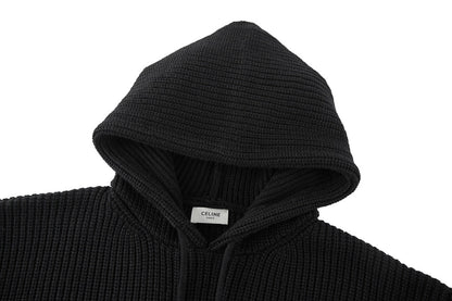 CELINE Patch Embroidered Hoodie Sweater Wool Cotton