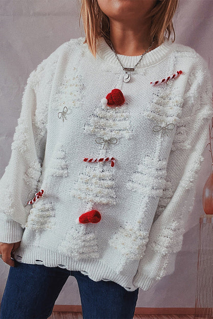 Suéter de punto de cuello redondo y manga larga con estampado navideño