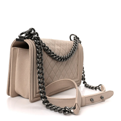 Caviar Quilted Medium Boy Flap Beige