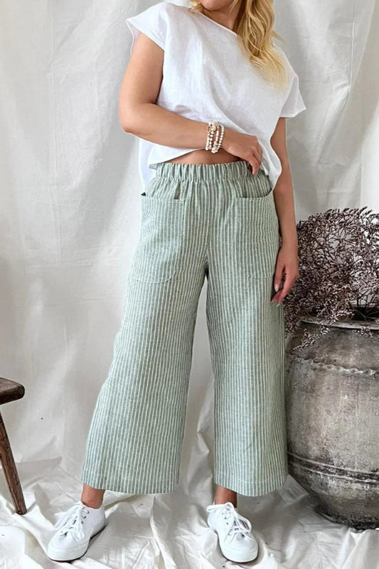 Pantalones rectos casuales, sueltos y de moda de algodón y lino para mujer