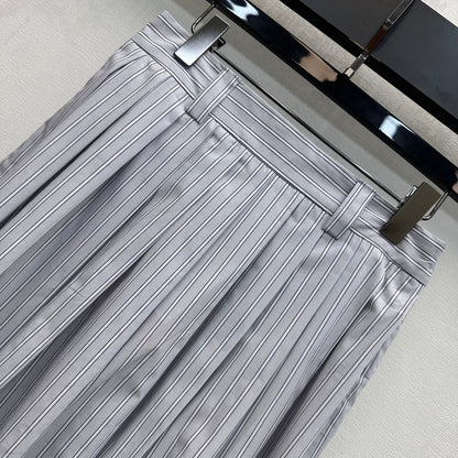 Miu Miu Pleated Striped Midi Skirt Grey Cotton 341903