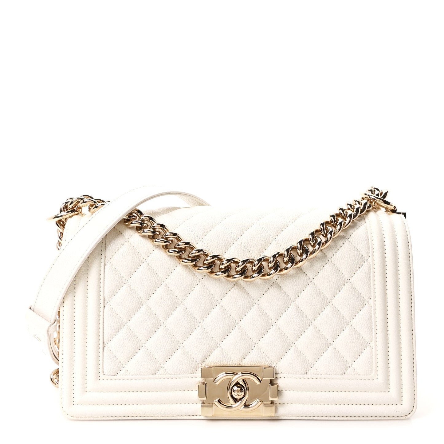 Caviar Quilted Medium Boy Flap White