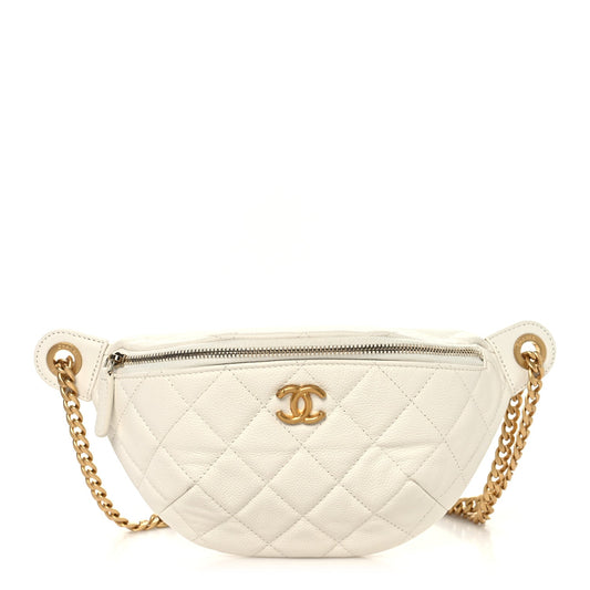 Caviar Quilted Sweetheart Belt Bag White