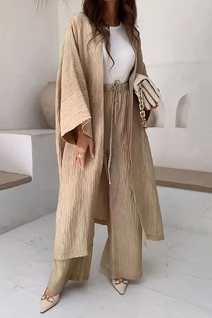 Conjunto informal de dos piezas con cárdigan largo y abertura de moda