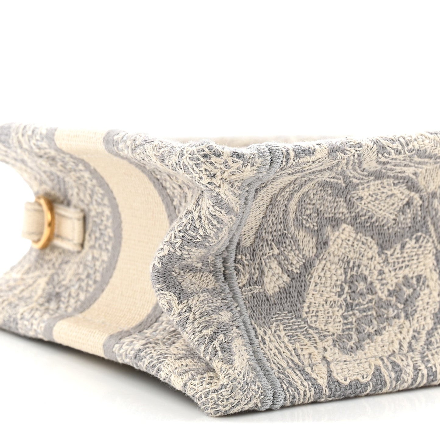 Canvas Embroidered Toile De Jouy Reverse Mini Book Tote With Strap Grey
