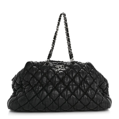 Calfskin Bubble Quilt Bowler Black
