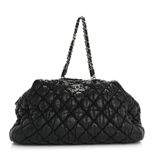 Calfskin Bubble Quilt Bowler Black