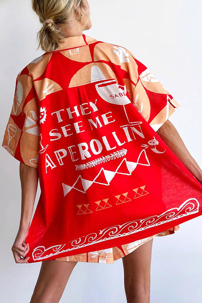 Conjunto de camisa de mezcla de lino con estampado único y pantalones cortos holgados con bolsillo y cintura elástica