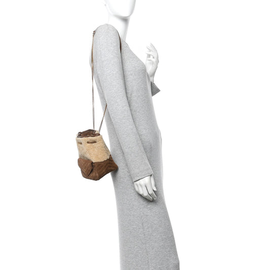 Shearling Suede Monogram Joe Nano Bucket Bag Dark Cigar Natural Beige