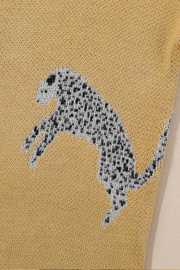 Suéter de punto con hombros caídos y estampado animal color camello