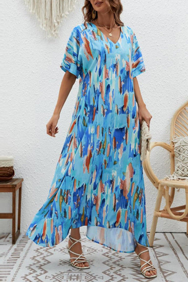 Vestido elegante de cintura alta con cuello en V y vuelo holgado 