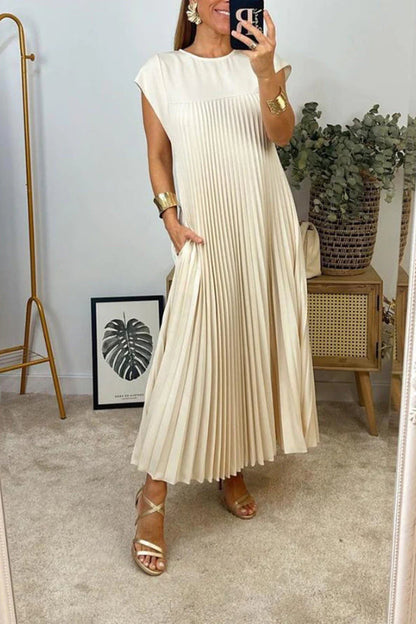 Vestido plisado sencillo sin mangas de color sólido