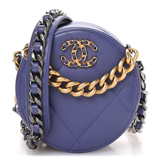 Lambskin Quilted Chanel 19 Round Clutch With Chain Purple