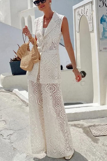 Pantalones anchos con cintura elástica y encaje único Santorini Dream