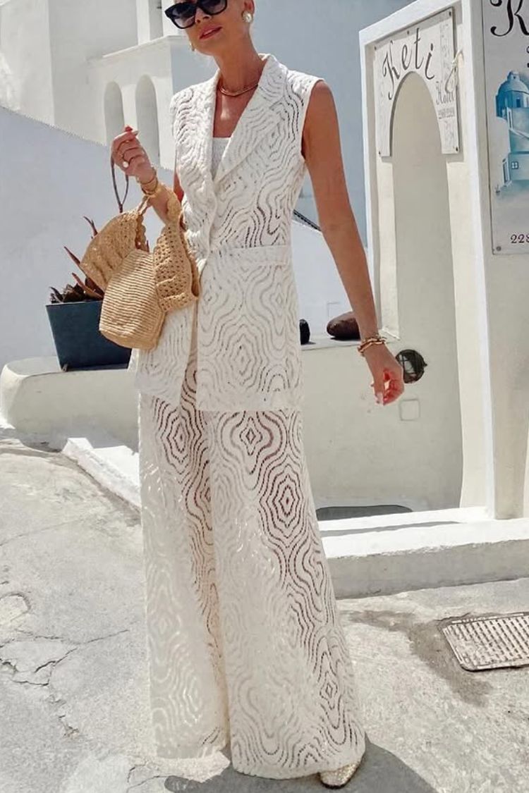 Pantalones anchos con cintura elástica y encaje único Santorini Dream