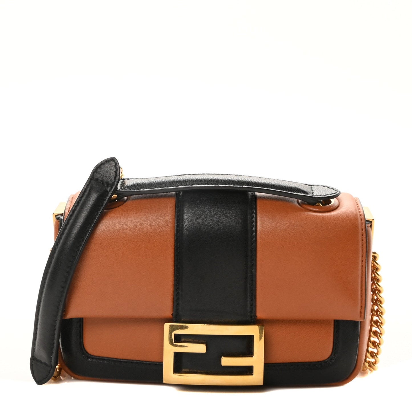 Nappa Apolo Bi-Color Mini Chain Baguette Brandy Black