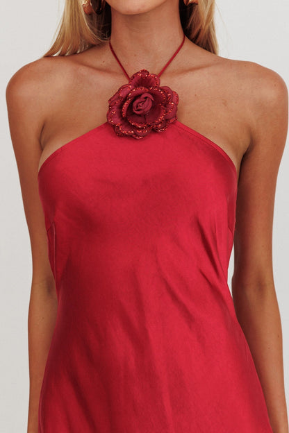 High Roller Flower Decoration Halter Dress Wine