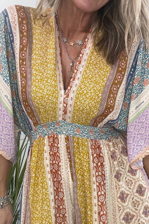 Mono holgado de pierna ancha con bolsillos y mangas acampanadas con estampado floral retro de Last Queen