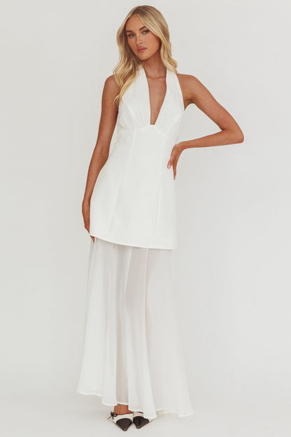 Opulent Halterneck Layered Maxi Dress White